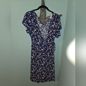 Navy Floral Wrap Midi Dress - Women's